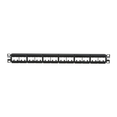 Panel de Parcheo Modular Mini-Com (Sin Conectores), Plano, Sin Blindaje, Con Etiqueta y Cubierta, de 24 Puertos, 1UR